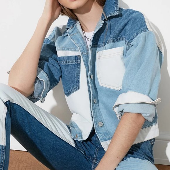 Me Jane Colorblock Crop Denim Jacket - Picture 5 of 5